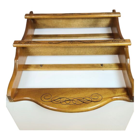 Vintage Wagner and Sons Spice Rack 2 Tier Wood Shelf Wall or Free Stand - Picture 7 of 16